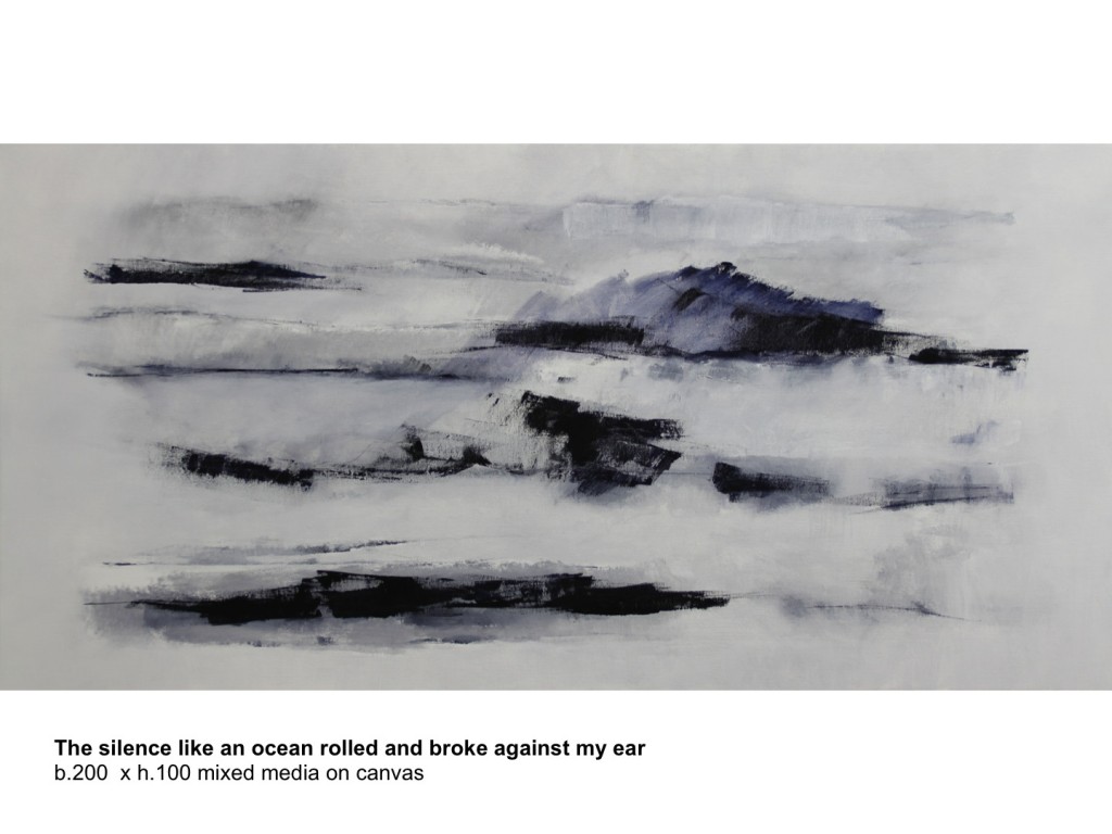 George de Decker. The Silence Like an Ocean Rolled and Broke Against my Ear (44), gemengde techniek op linnen, 100 x 120 cm, 2014